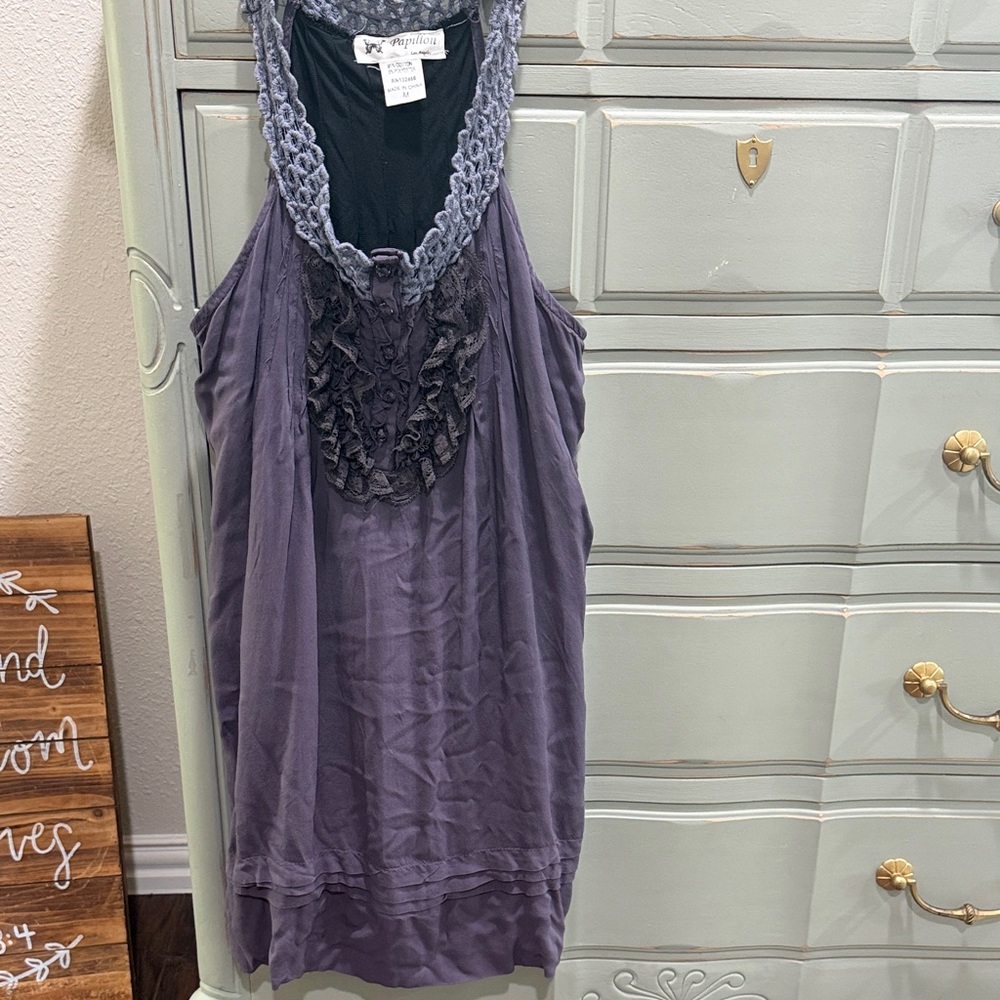 Papillon Blanc Lavender Crochet-Trim Ruffle Tank